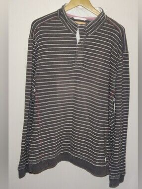 Tommy Bahama Relax Mens XL Striped 1/4 Snap Heavy Sweater Gray Long Sleeve